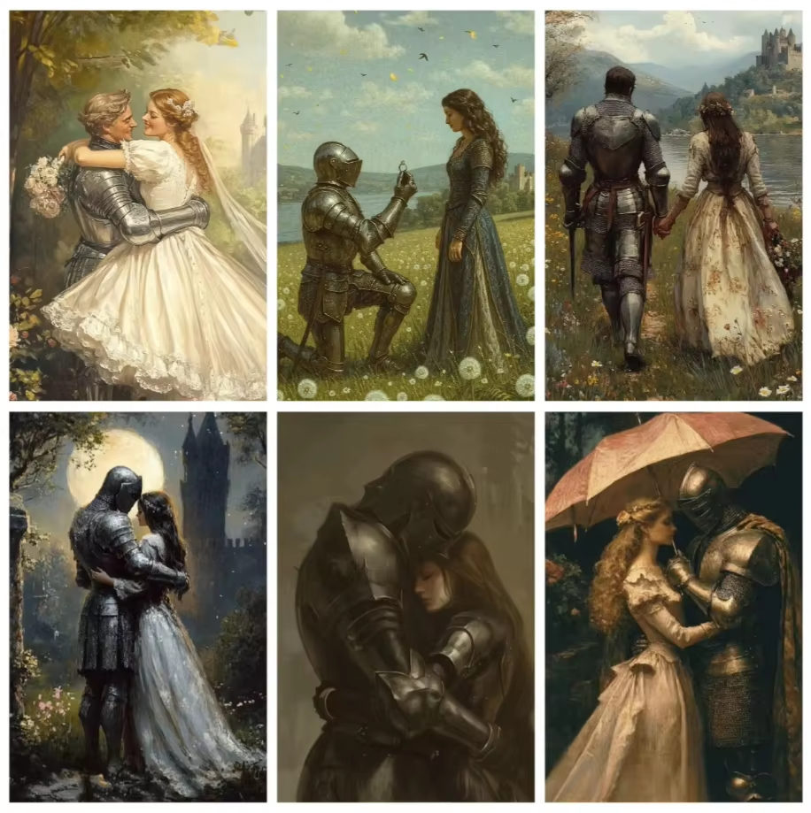 Play Friends Party Games - Princess and Knight Design Oil Painting